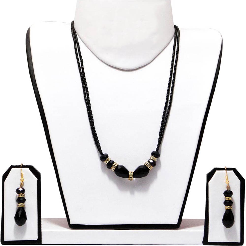 Black Beads with Golden Rings Necklace