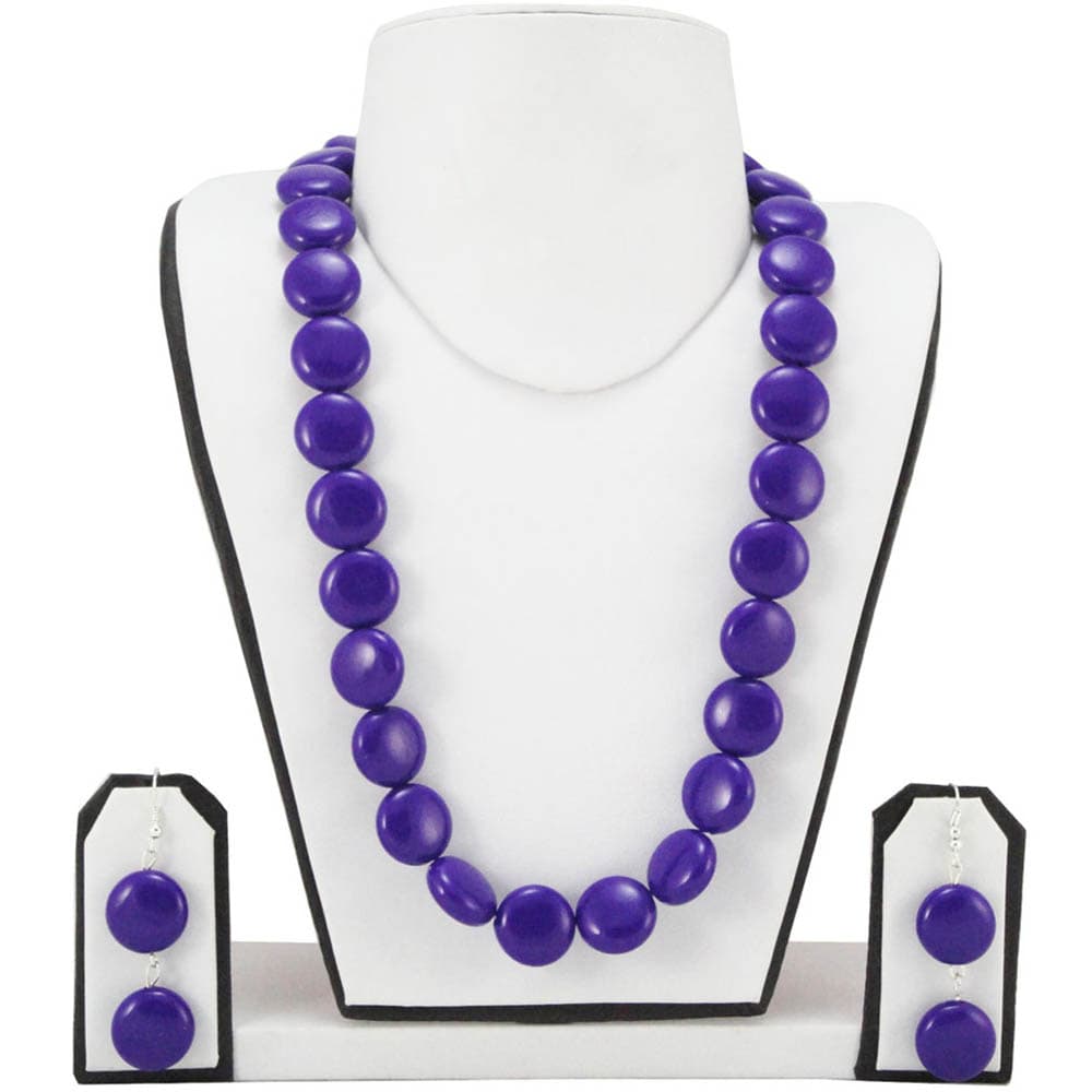 Plain Blue Coin Beads Necklace