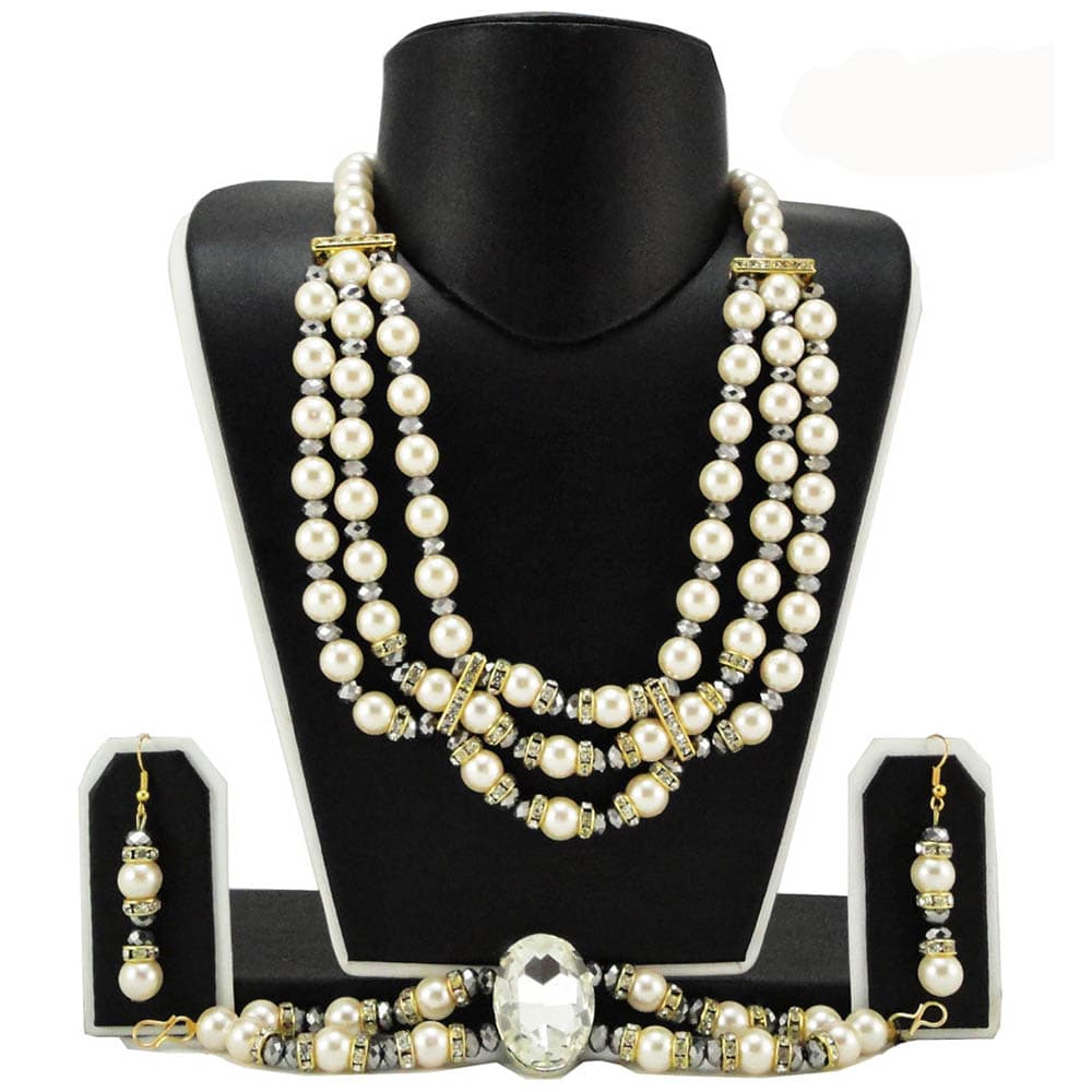 White Pearl 3 Row Necklace