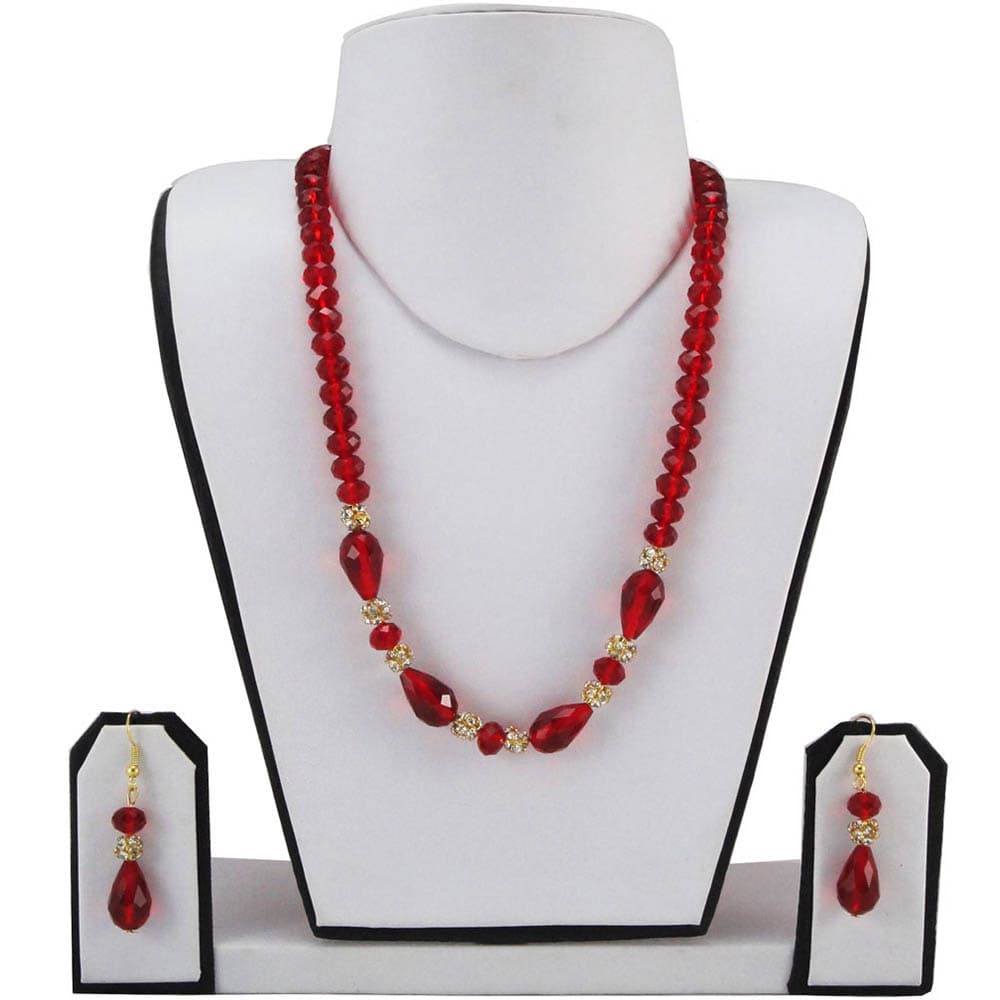Red Moti Necklace with Diamonds