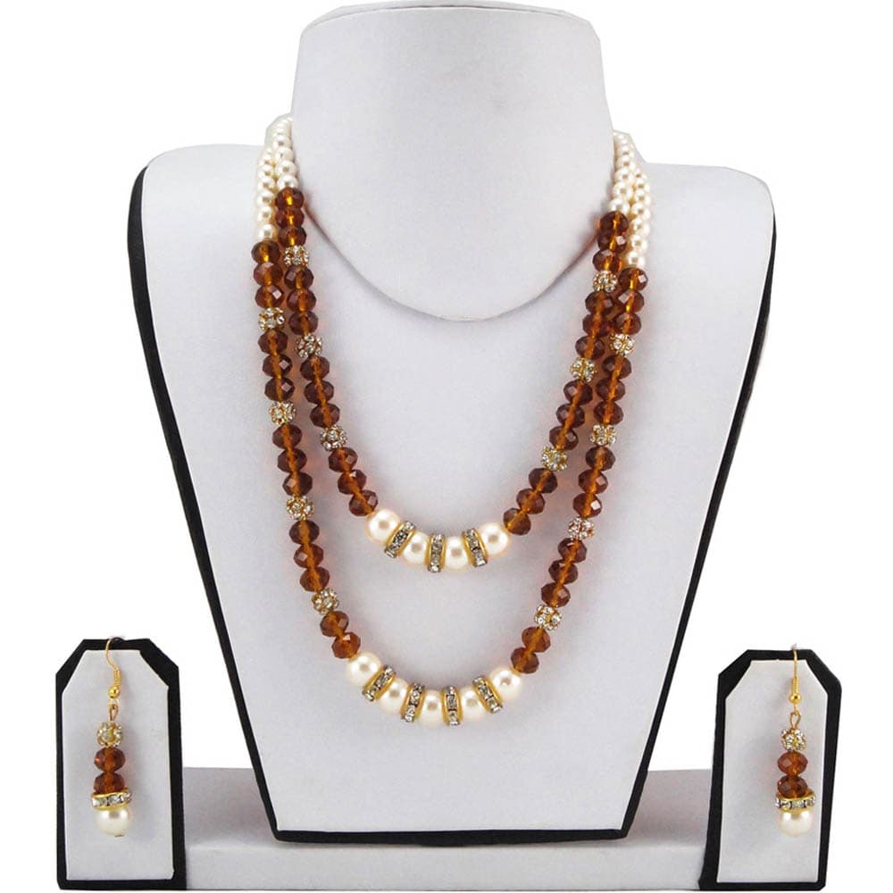 White Pearl & Brown Crystal Beads Set