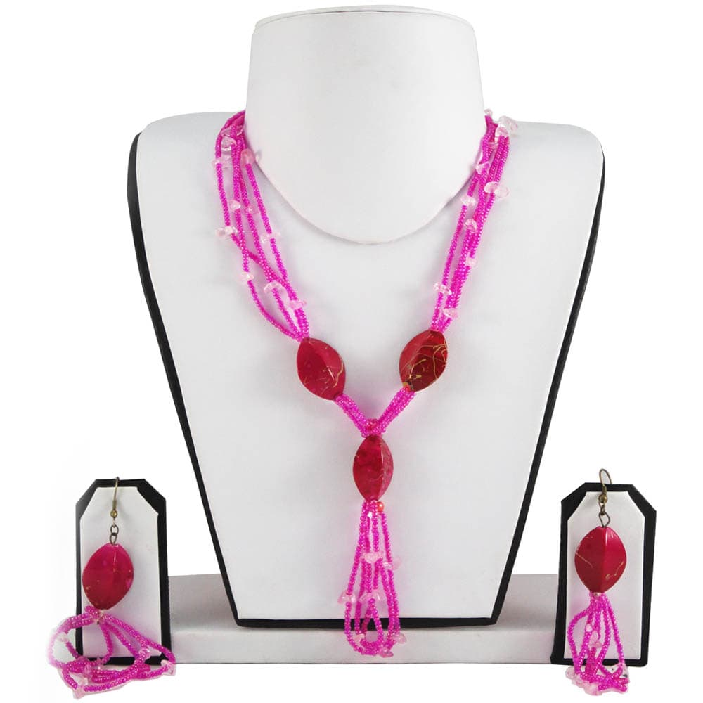 Dark Pink Colored Beads With Large Red Beads