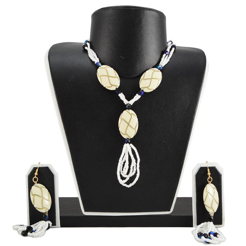 White Necklace With Multi Colored Beads