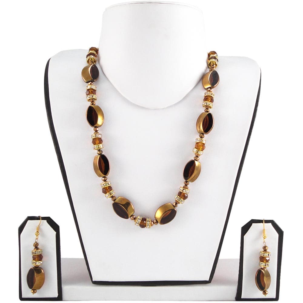 Brown Gold Beads Necklace with Diamond rings