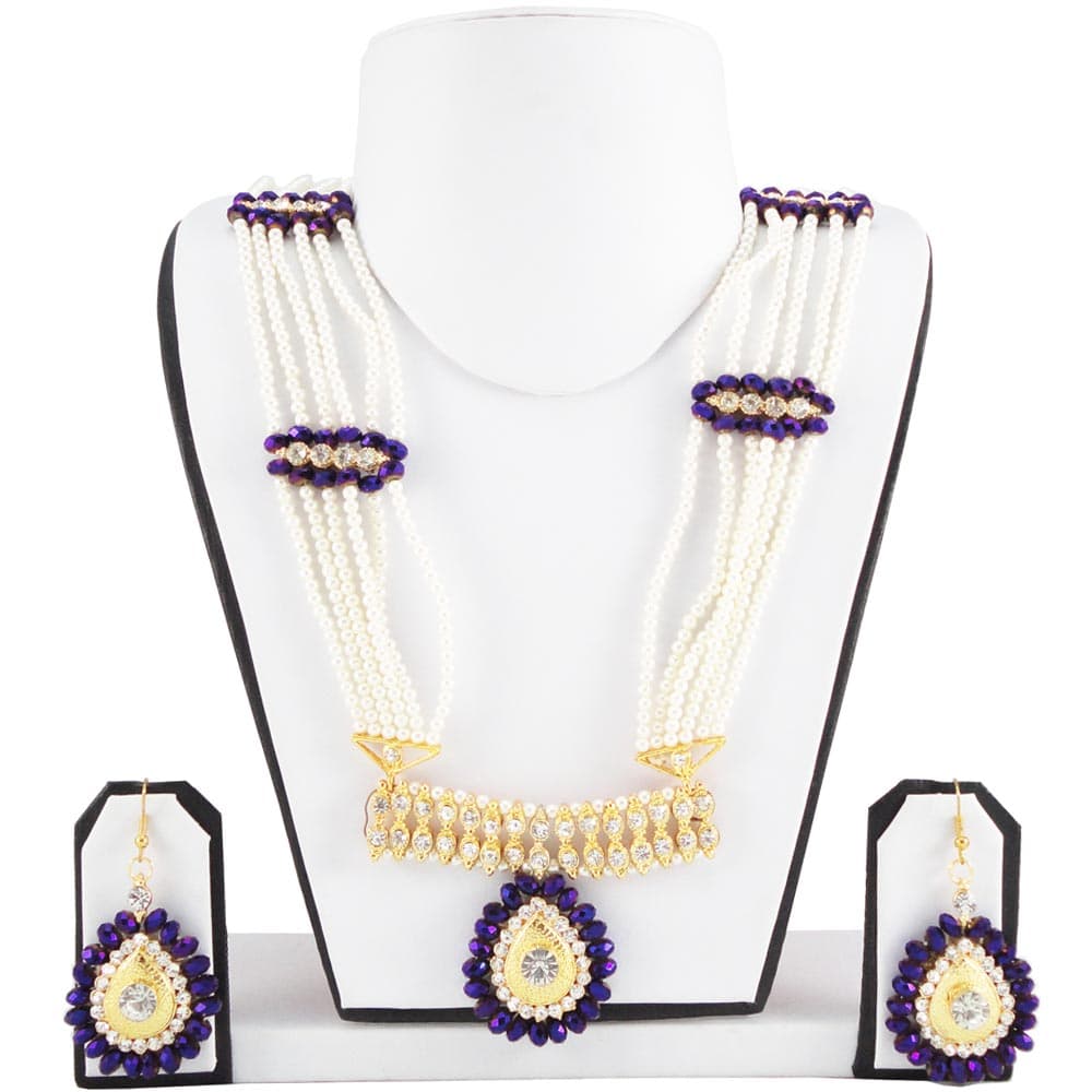 Cream and Purple Necklace with Diamond Pendant