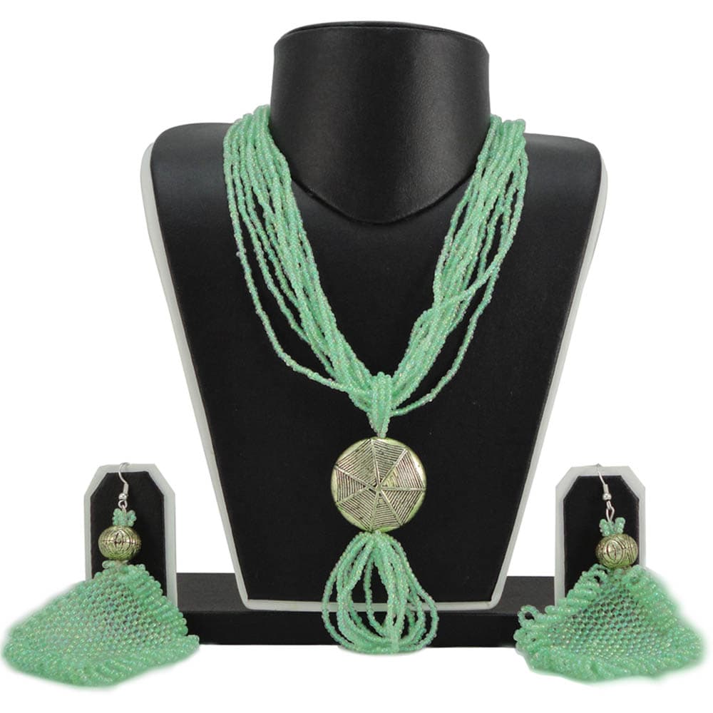 Carribean Green Jeko Moti Necklace With Antique Pendant