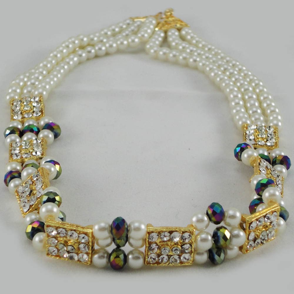 Cream Pearls With Colorful beads and Diamond Stones