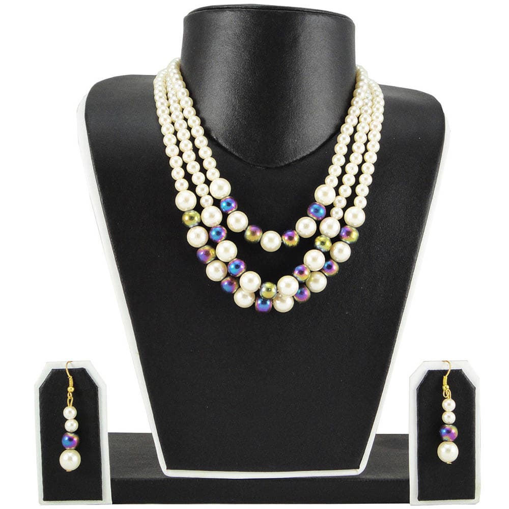 Off White And Rainbow Pearl Necklace