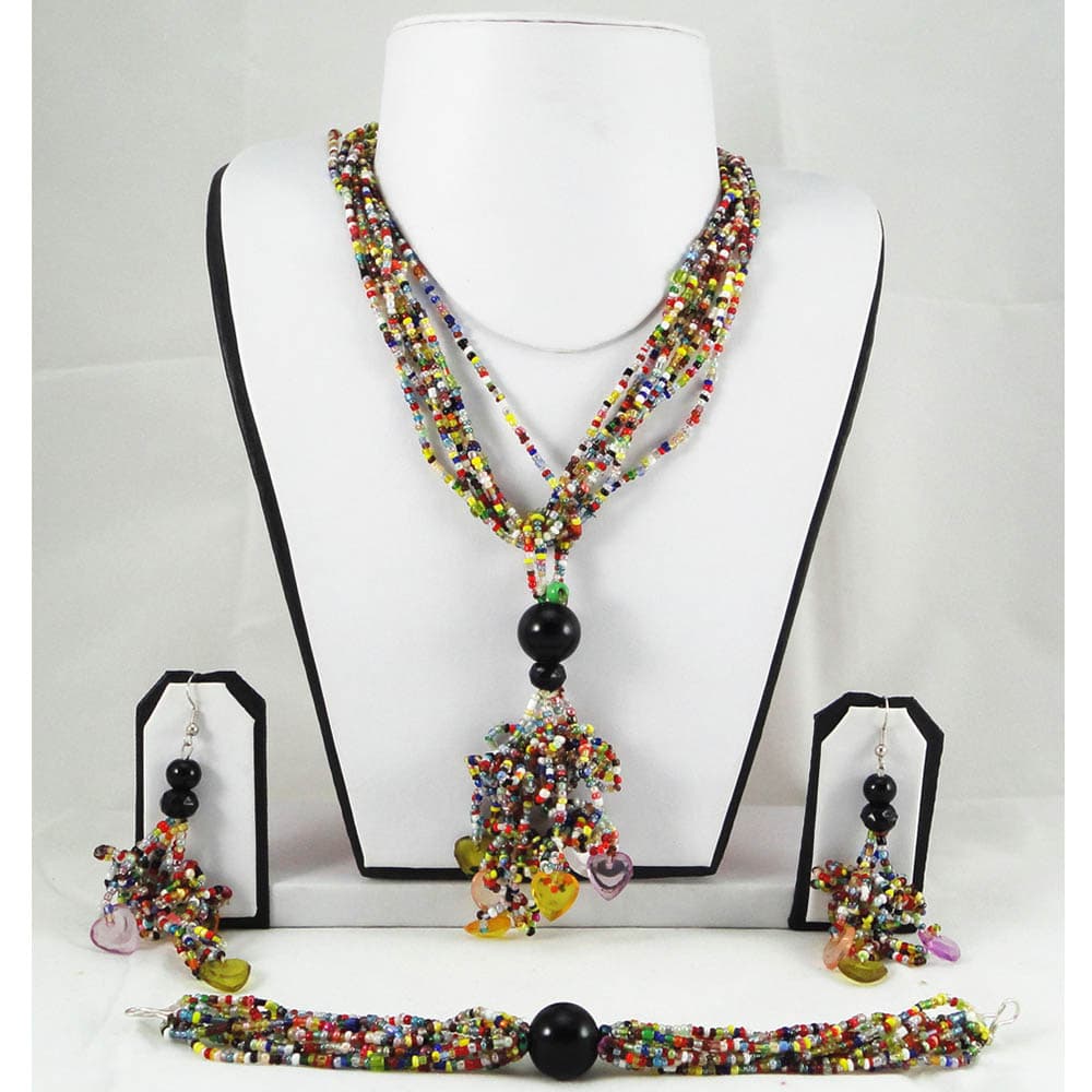Colorful Beads Necklace With Black Pearls