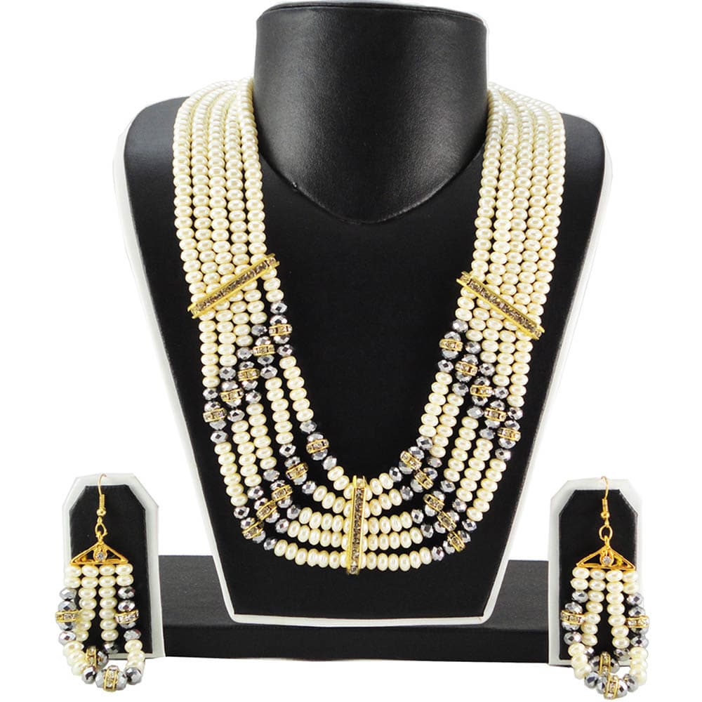 Cream Pearl Set With Shining Grey Beads