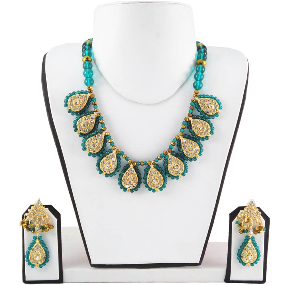 Sky Blue Beads Necklace With Shining Stones