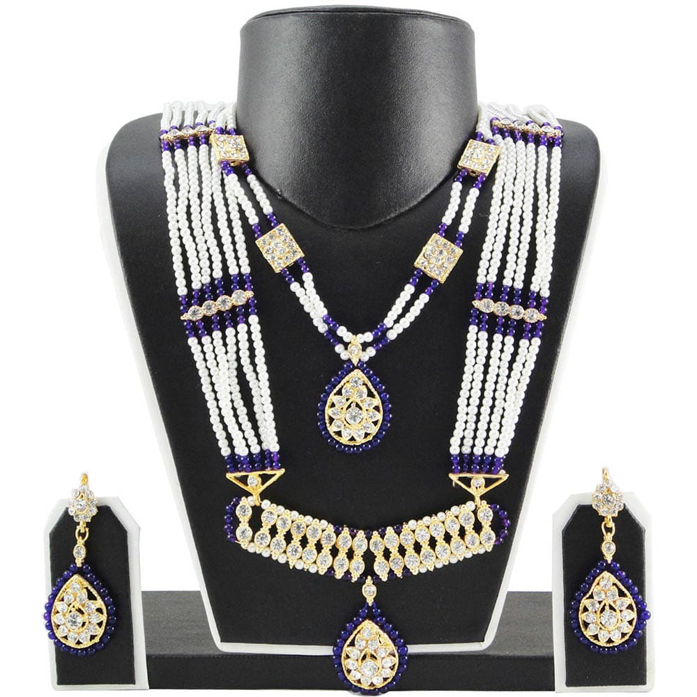 White & Blue Beads Long Heavy Necklace