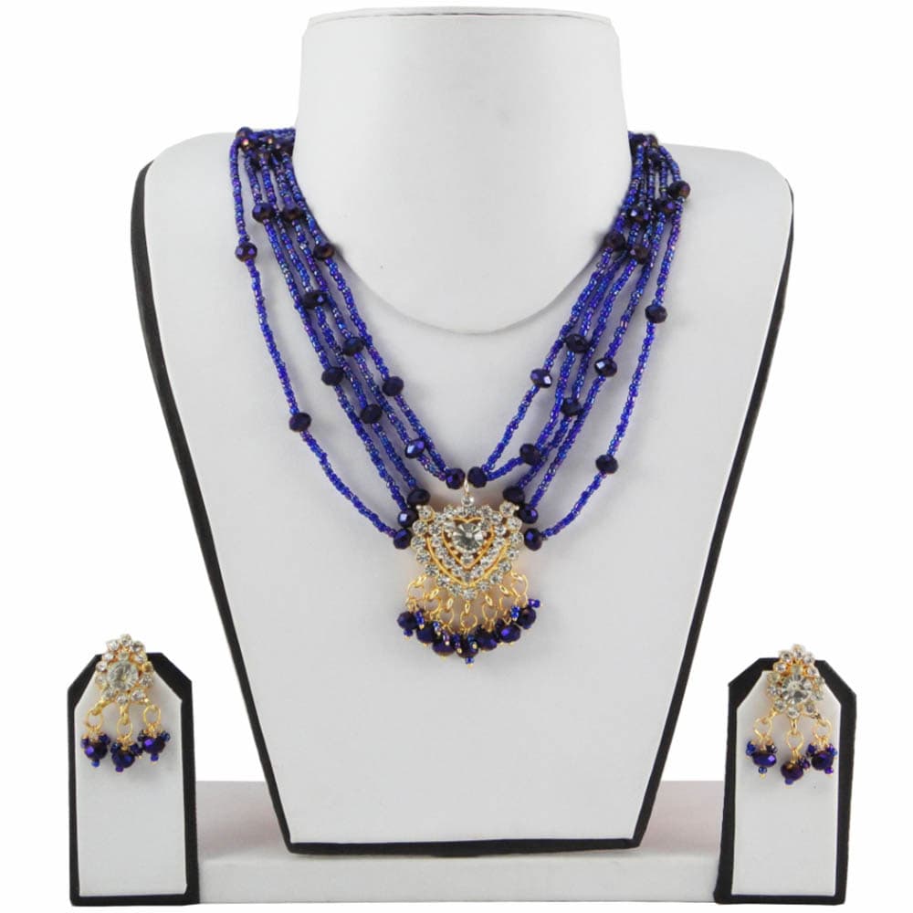 Small Blue & Black Colored Bead Necklace