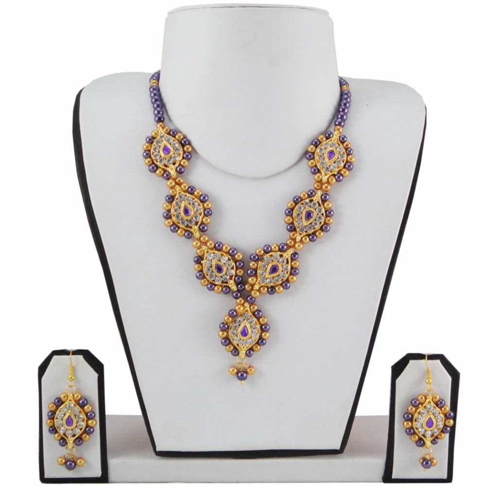 Rich Necklace With Purple & Golden Beads