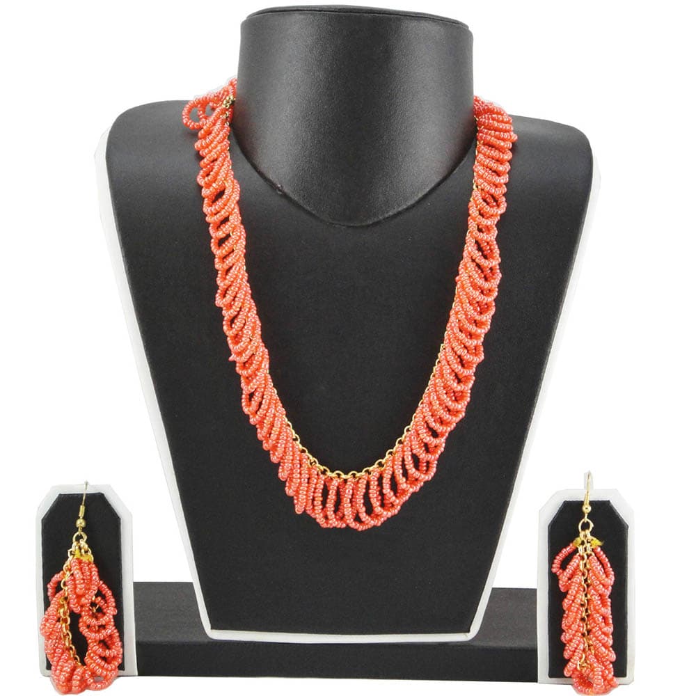 Small Carrot-Orange Colored Beads Necklace