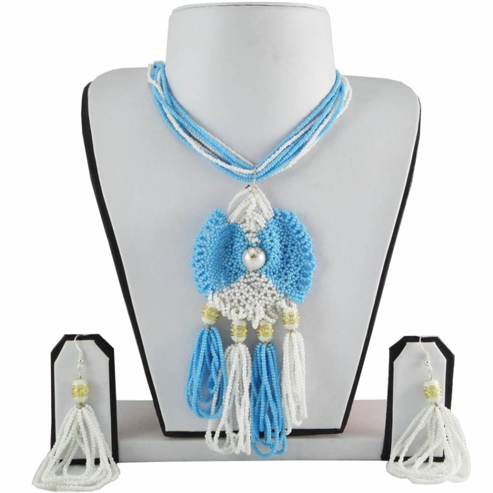 White & Sky Blue Jeko Moti Set