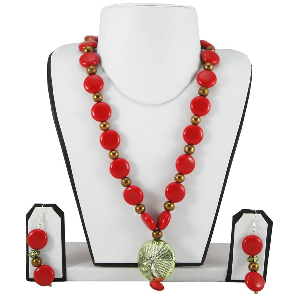 Red Coin Beads Antique Necklace