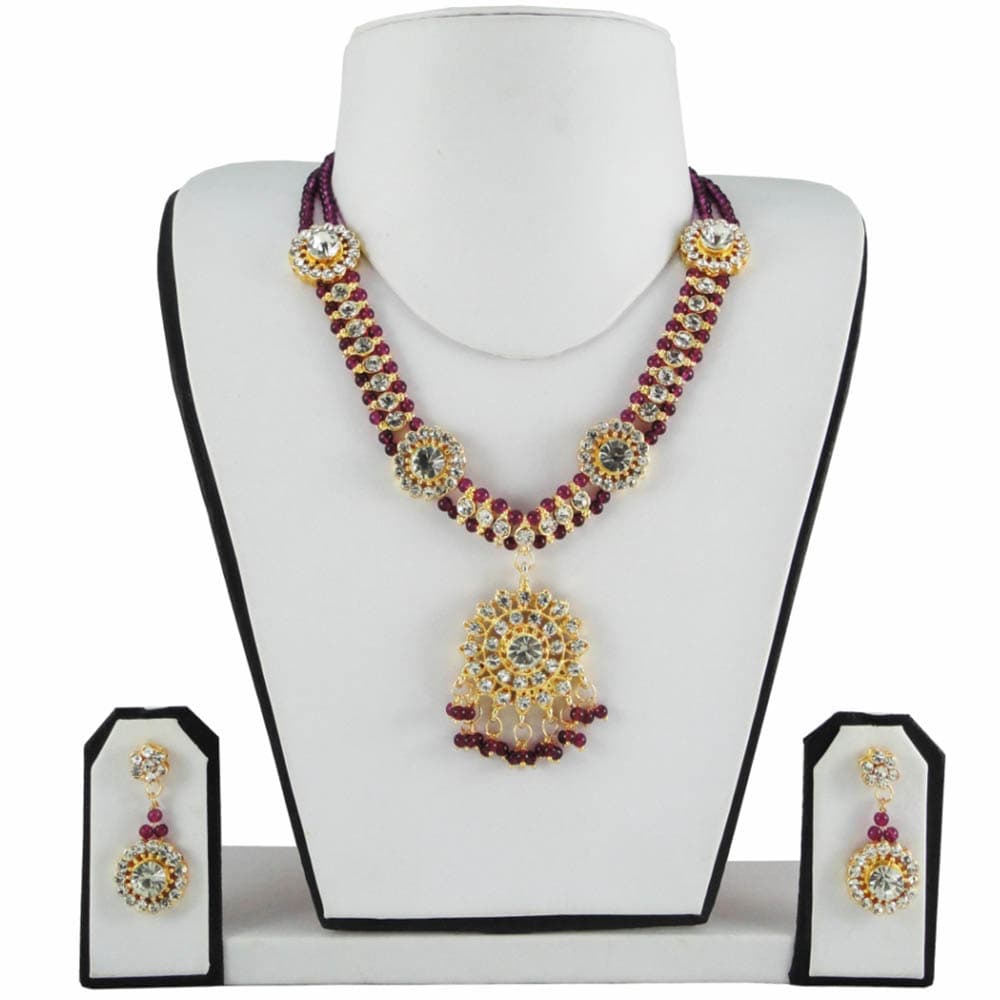 Maroon Beads Diamond Necklace