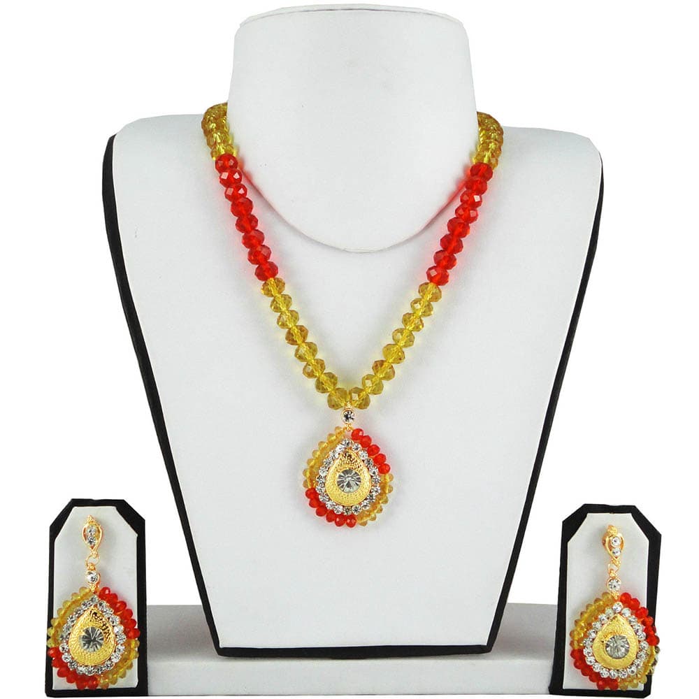 Red & Yellow Crystal Beads Necklace