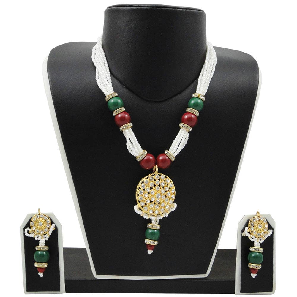 White Jeko Moti Necklace with Diamond Pendant