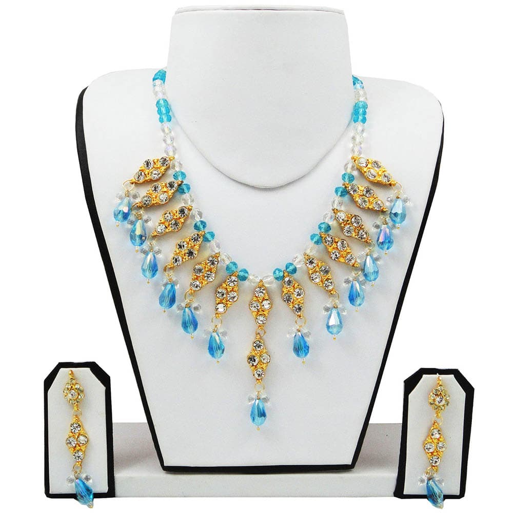 Blue & Transparent Crystal Beads Necklace