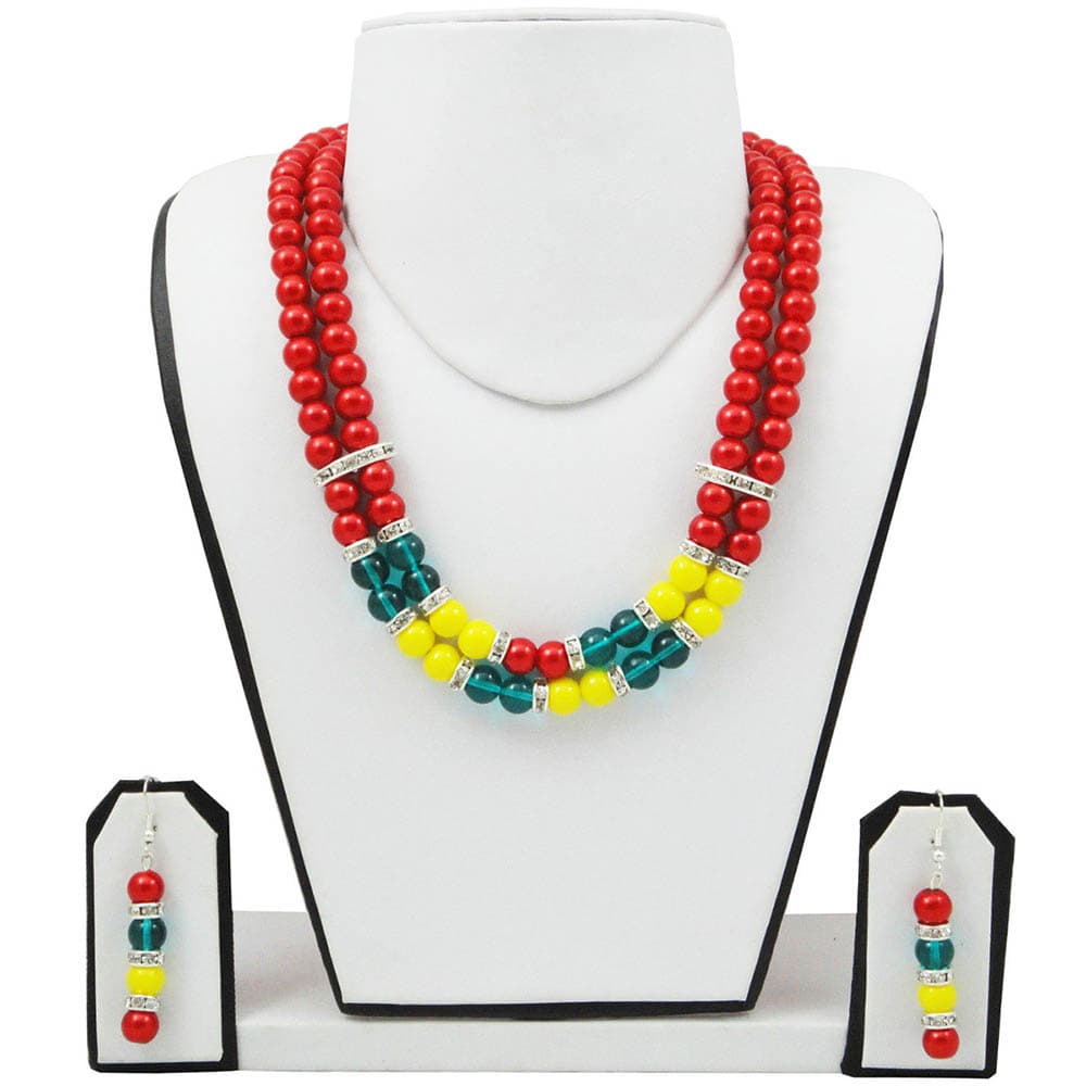 Red, Yellow & Rama Colored Beads Necklace