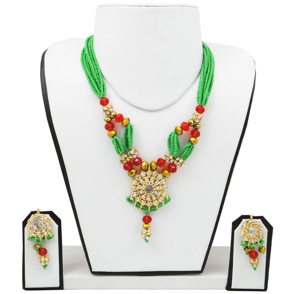Light Green Jeko Moti Necklace with Diamond Stones