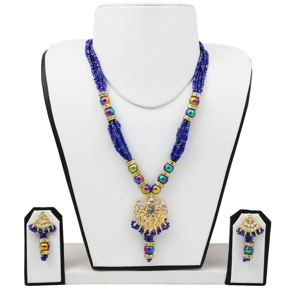 Blue Jeko Moti Necklace with Diamond Stone Pendant