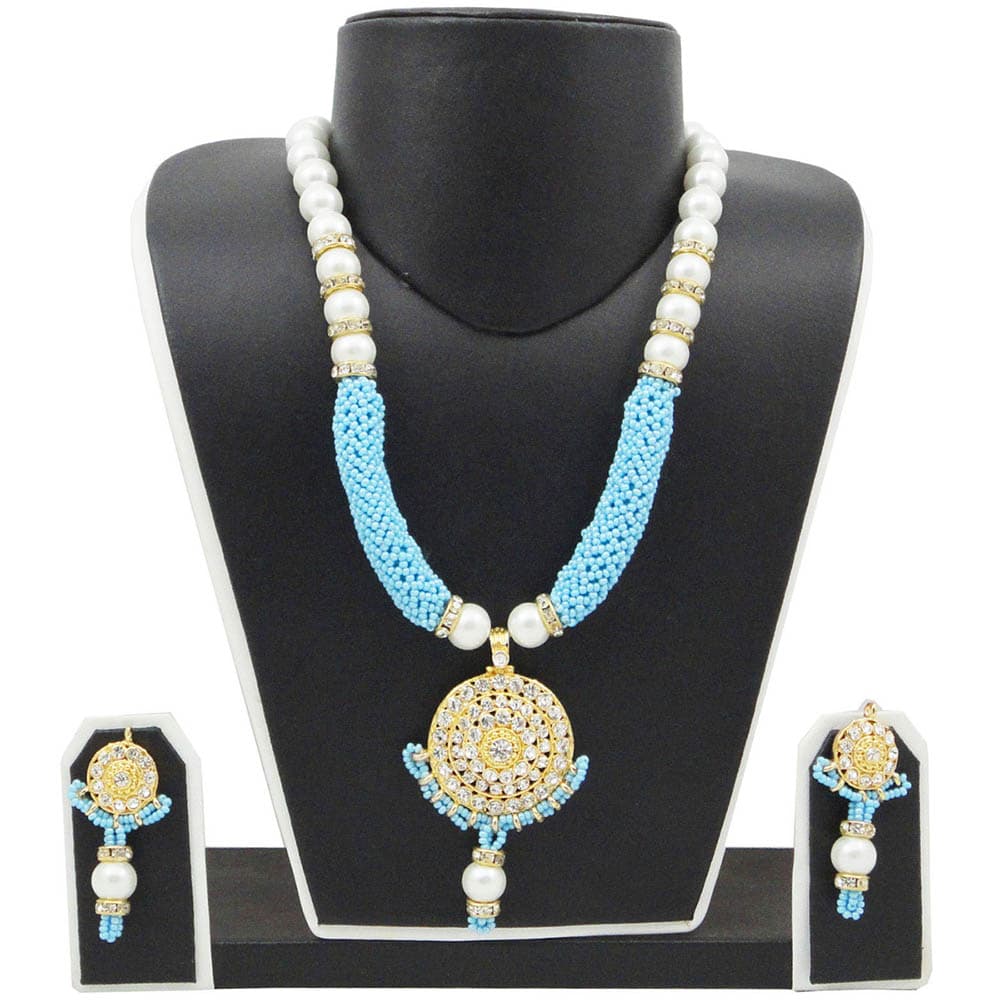 Sky Blue Jeko Moti Necklace with Diamond Pendant