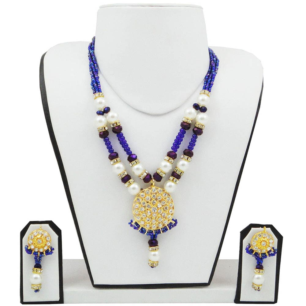 Blue Jeko Moti Necklace with Diamond Stone Pendant