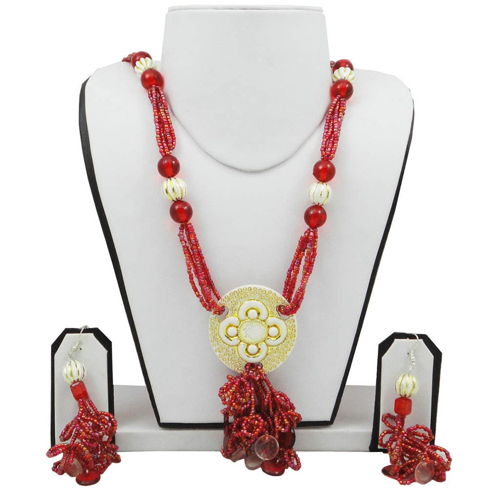 Red Jeko Moti Necklace with Designer Items