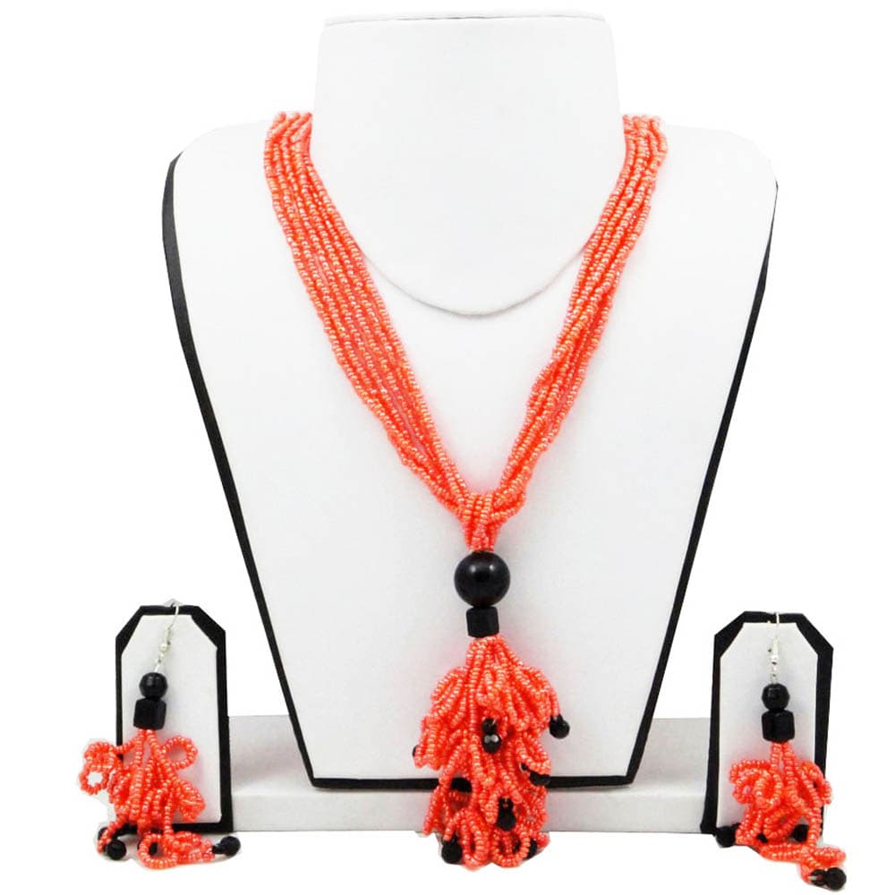 Orange & Black Beads Necklace