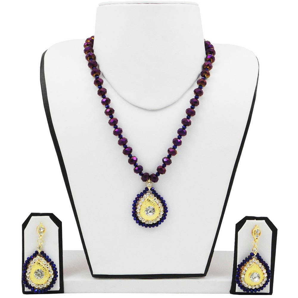 Purple Crystal Beads Necklace with Diamond Stones Pendant