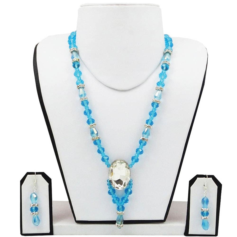 Sky Blue Transparent Crystal Beads Necklace