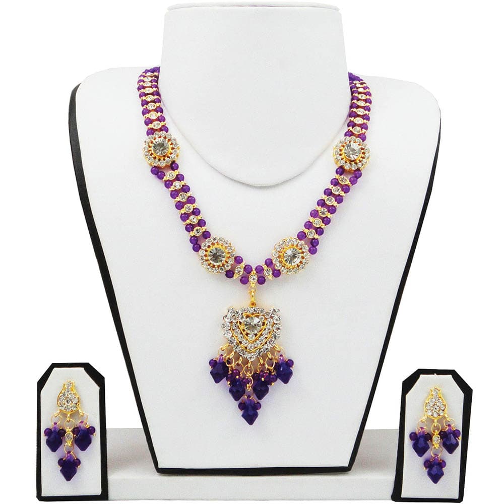 Purple Beads Traditional Necklace with Diamond Stone Pendant