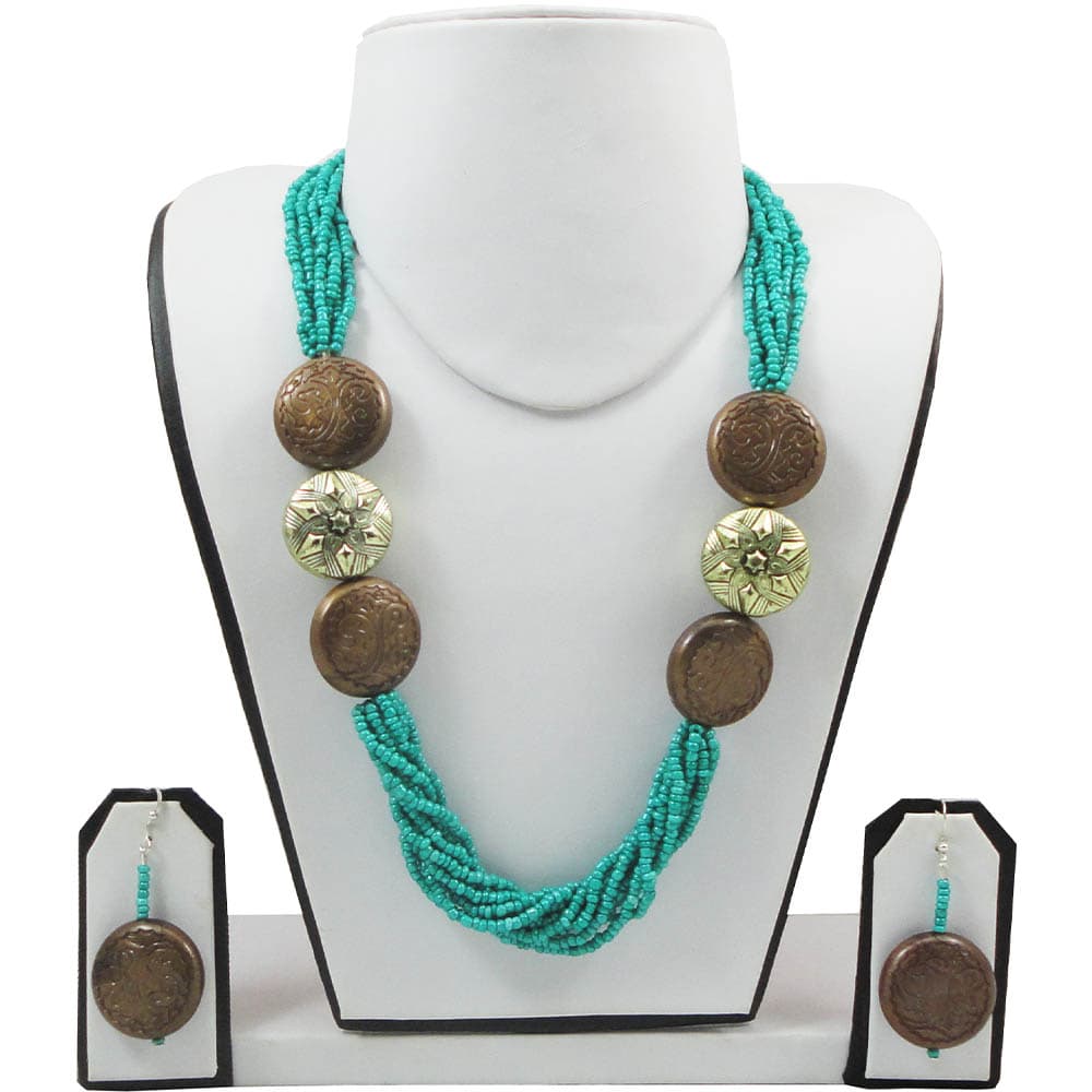 Turquoise Blue Small Beads & Antique Beads Necklace