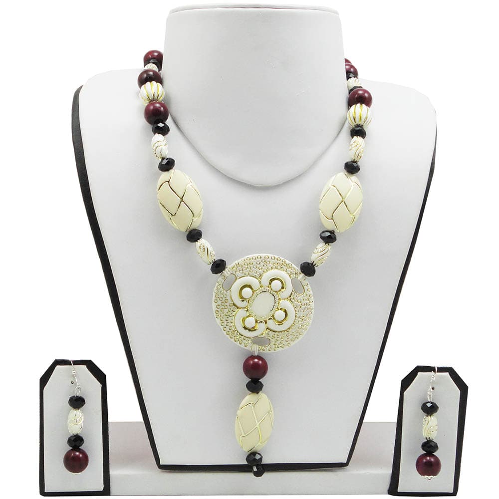 Cream & Maroon Beads Designer Necklace