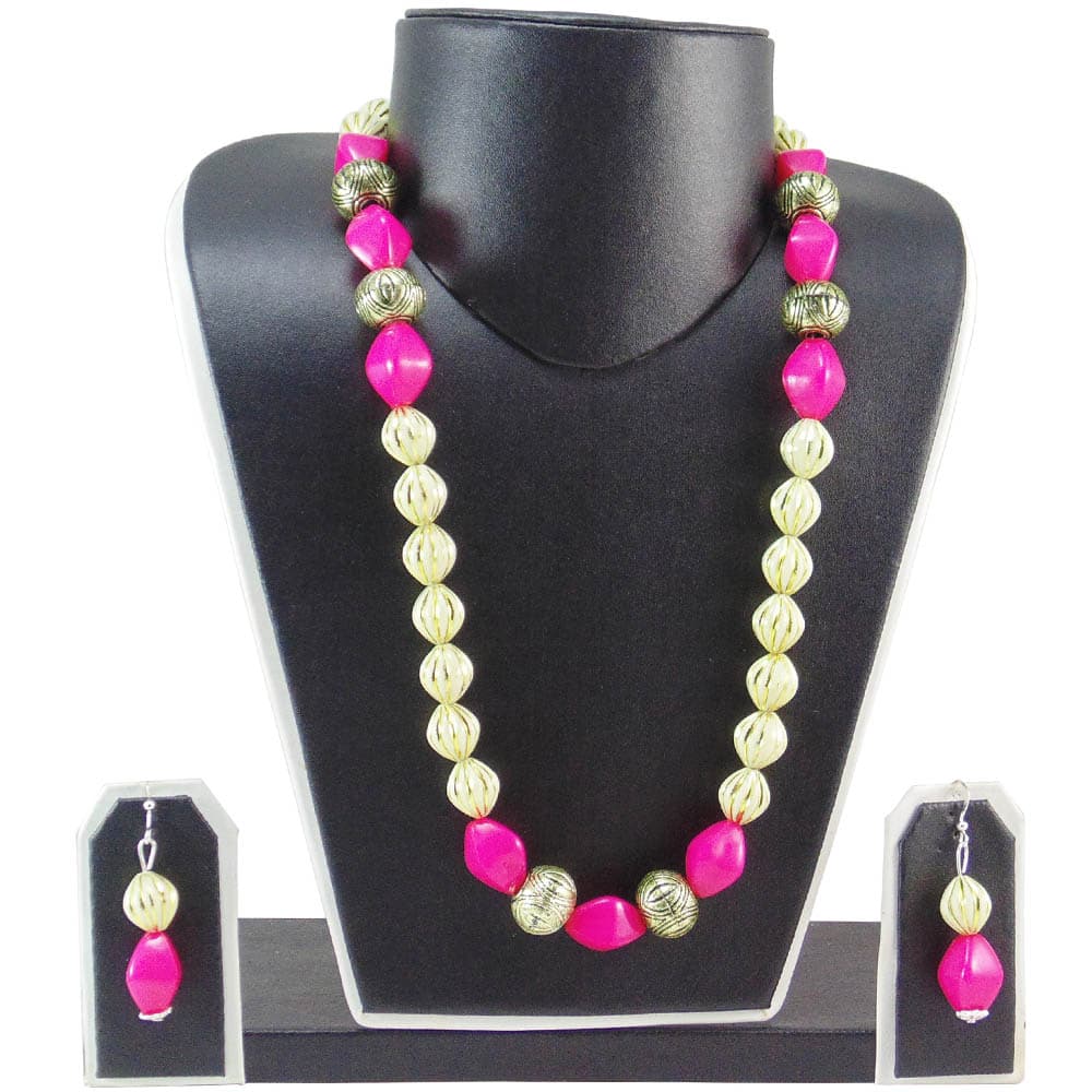 Pink & Cream Beads Antique Necklace