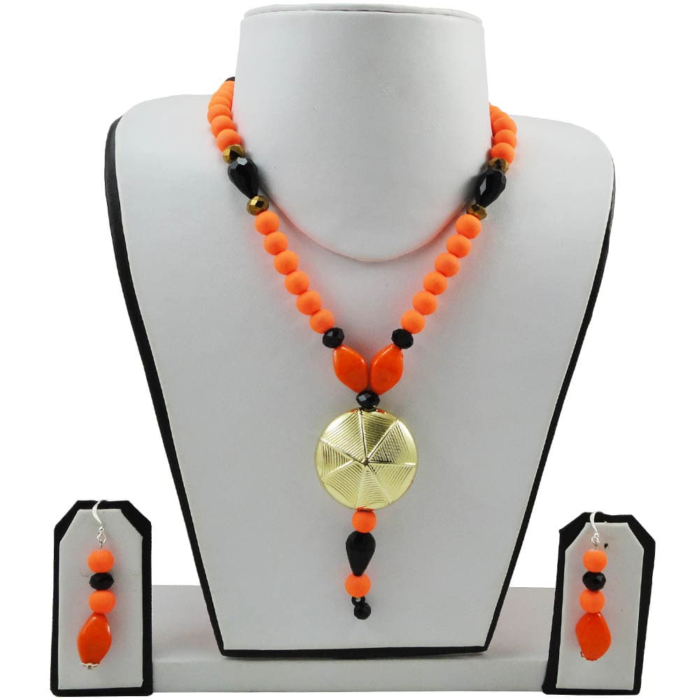 Orange and Black Designer Beads Necklace Set