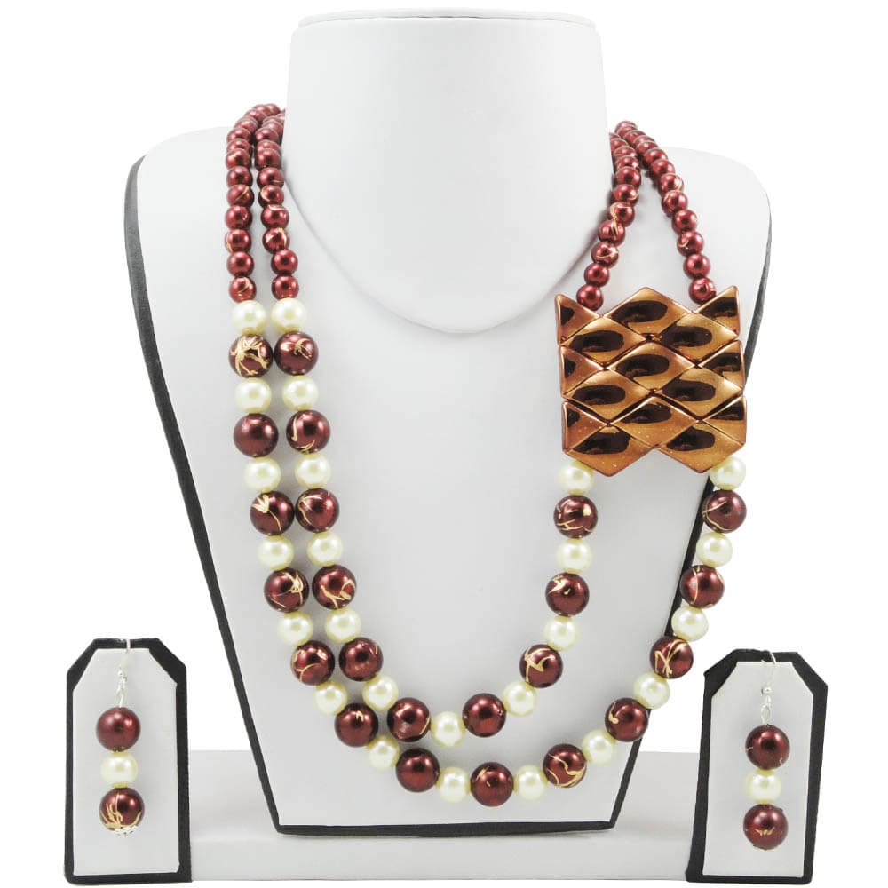 Cream & Brown Color Designer Beads Necklace