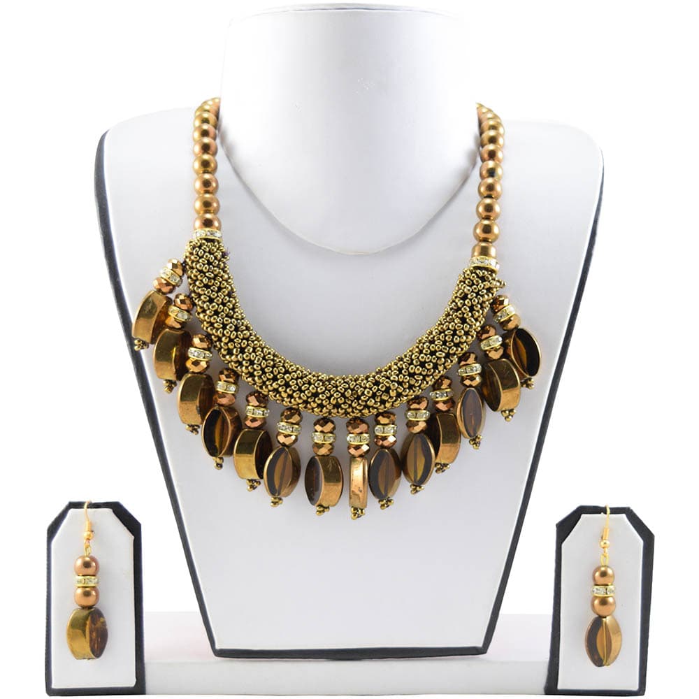 Golden Brown Beads Designer Handmade Necklace