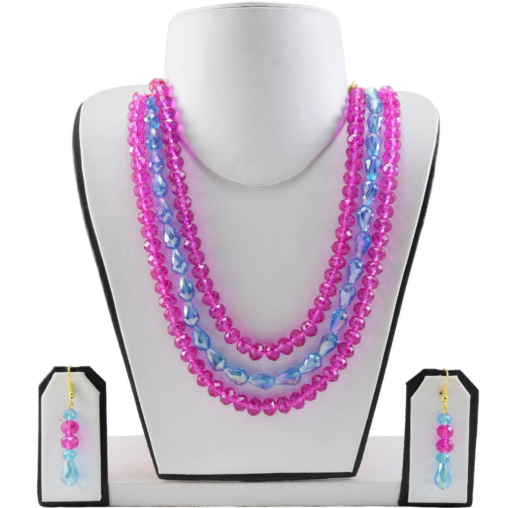 Pink & Sky Blue Crystal Beads Necklace
