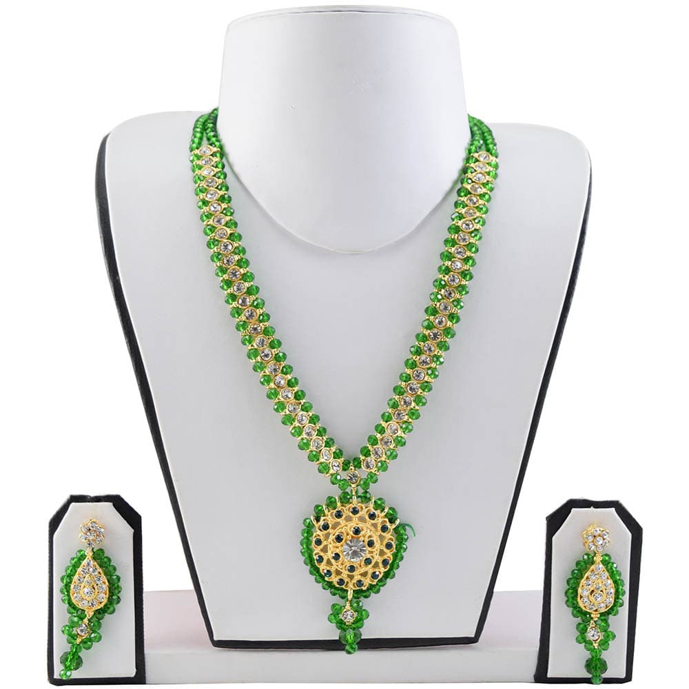 Green Beads Golden Pendant Necklace