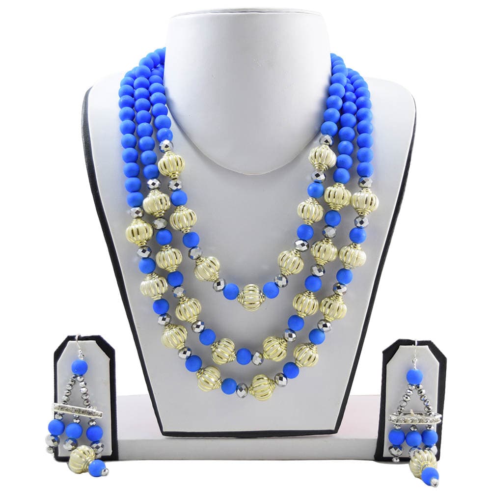 Blue & Cream Colored Designer Beads Necklace