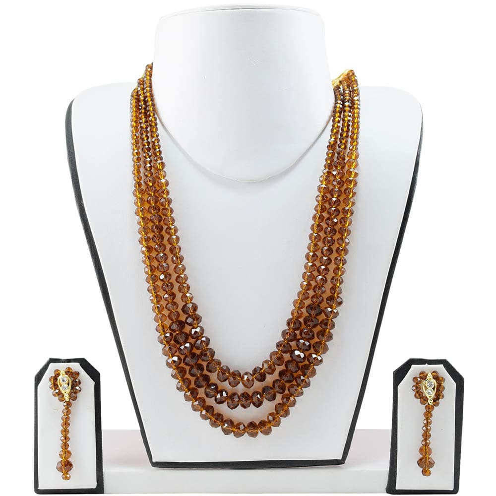 Brown Crystal Beads 3 Row Necklace