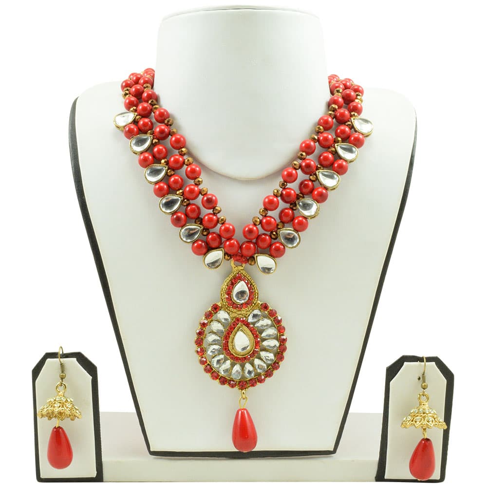 Red Beads Kundan Necklace