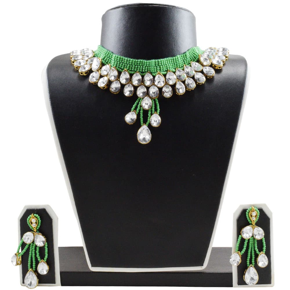 Green Jeko Moti Kundan Necklace Set