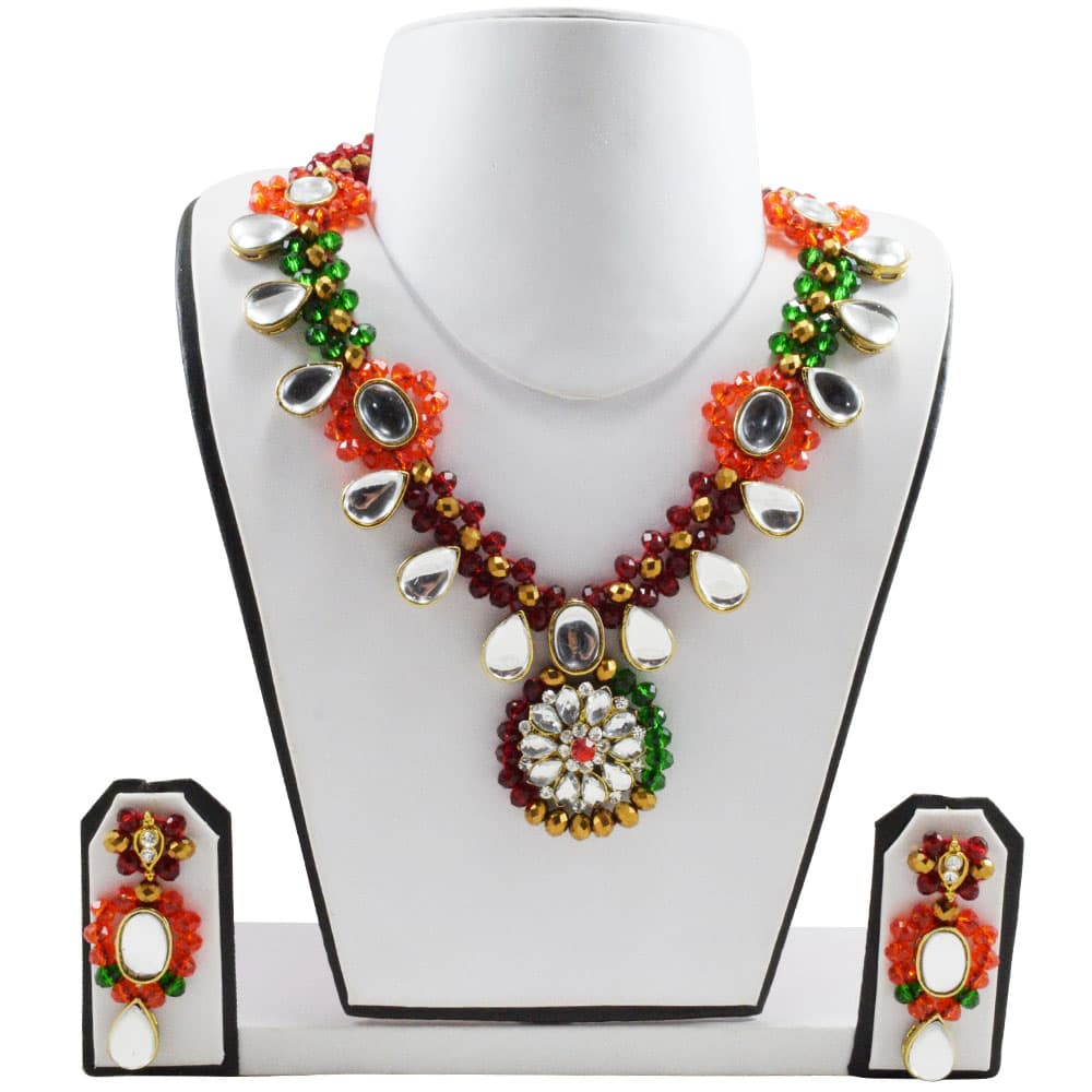 Multi Color Crystal Beads Kundan Necklace Set