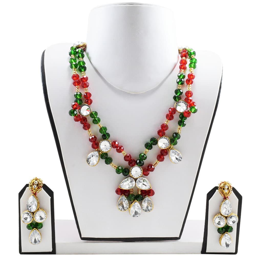 Red & Green Beads Kundan Necklace