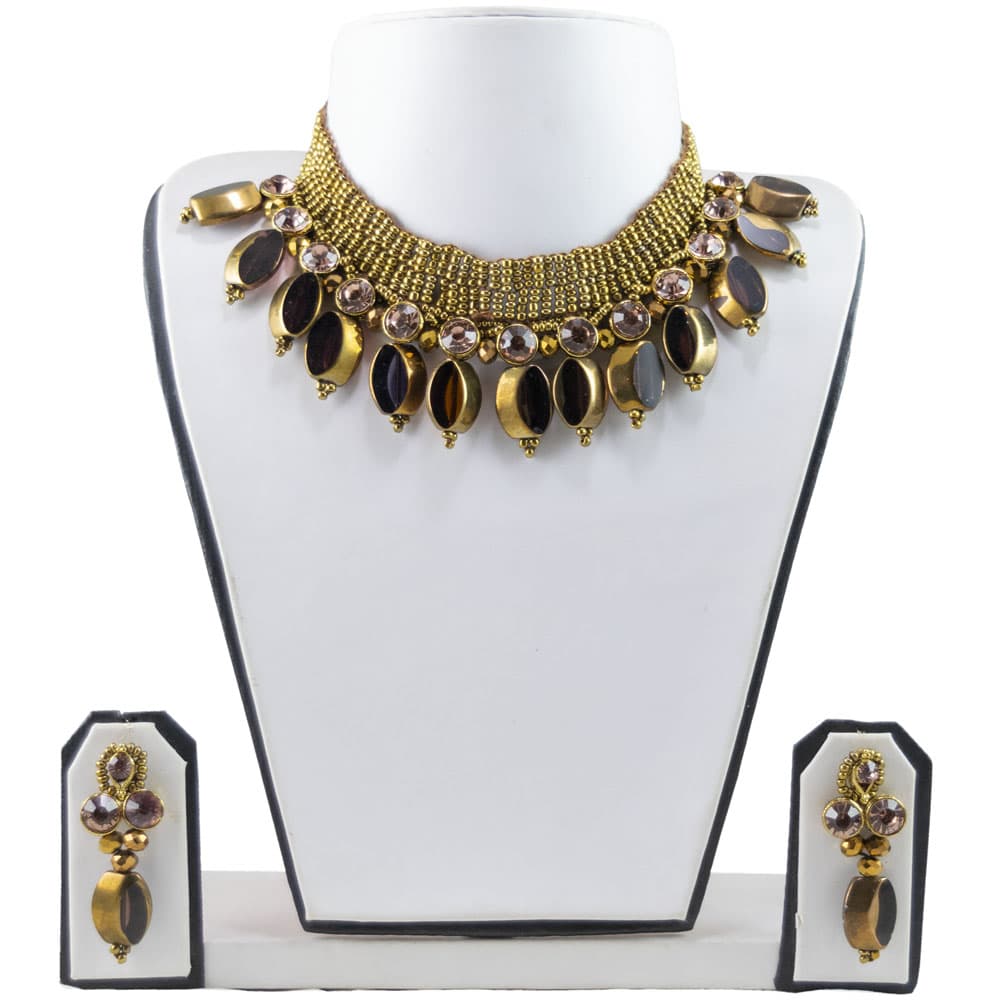 Copper Jeko Moti Kundan Necklace Set